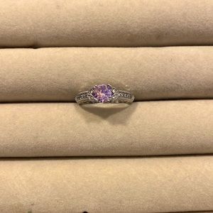 Silver pink topaz ring with cubic zirconia accents